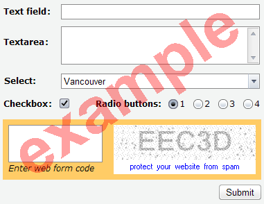 HTML Form with Captcha Anti-spam protection - Sample