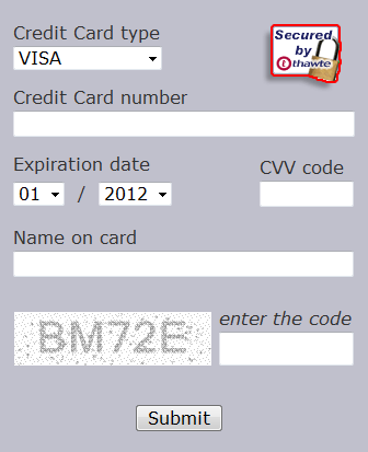 Sample Credit Card Payment Form